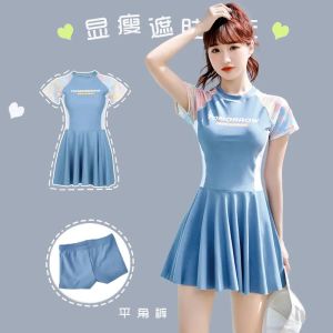 Conservative plus Size Womens Swimsuit Cover up Thermal Spa College Students Sports Style Short Sleeve One Piece Suit