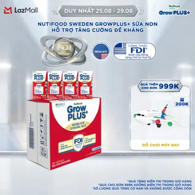 Thùng 24 hộp Sữa Nước Pha Sẵn Nutifood GrowPLUS+ Suy Dinh Dưỡng (Đỏ) - Hỗ Trợ Tăng Cân Tăng Chiều Cao Ít đường 110ml - Trên 1 tuổi (Bao bì tùy đợt nhập hàng)