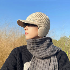 Japanese Style Duck Tongue Wool Hat Mens Autumn and Winter New Arrival All-Matching Warm Knitted Earflaps Cap Beanie Hat Mens Winter Toe Cap