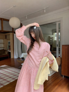 NIHAOKANONG | Đầm Dài Nếp Plaid Ngọt Ngào và Nhẹ Nhàng