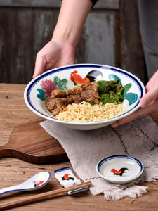 Retro Style Chicken Bowl Ceramic Noodle Restaurant Commercial Cold Noodles Soup Bowls Old Fashioned Nostalgia Porcelain Bowls