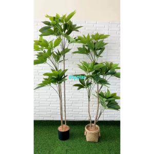 Pohon Artificial Tanaman Hias Daun Manggis T150 & T170 Latex Cover Pot Purun Handle Pajangan Studio Hiasan Apartemen