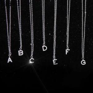 Silver Color Tiny A-Z 26 Alphabet Initial Letters Name Pendant Necklace With Full Shiny Zircon For Girls Best Gift S-N364