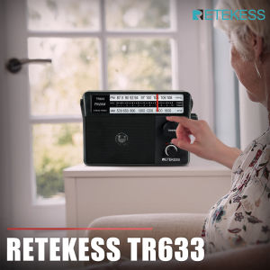 Retekess TR633 AM FM Radio with Best Reception Portable Radio Long Battery Life High Sound Quality Plugs into the Wall External Antenna Jack Radio Powered by 4 AA Batteries or AC Suitable for Seniors Home
