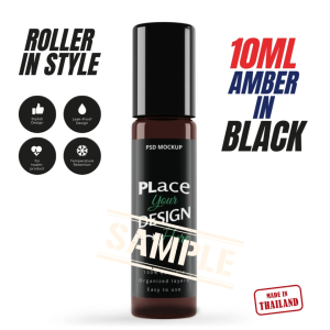 KYO ขวดลูกกลิ้งแก้วหนา 10ml สีชา ฝาดำ ลูกกลิ้งสแตนเลส ขวดแก้วน้ำมันหอมระเหย ขวดพิมเสน ขวดใส่น้ำมันนวด