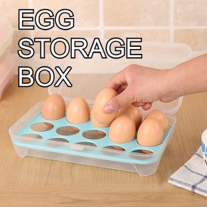 15 Grid Egg Container Storage Box with Cover Lid Kitchen Refrigerator Organizer Transparent Clear Eggs Holder Fresh Box (Random Colour)