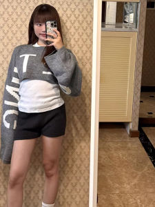 Áo Len Dệt Kim Tay Ngắn Dáng Rộng Cổ Tròn in Chữ Thường Ngày Cho Nữ Mùa Thu Phong Cách Ngọt Ngào Thoải Mái Thoáng Khí