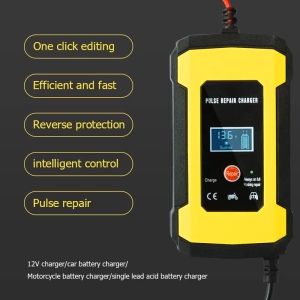MANSOON Car Battery Fast Power Charger 220V 12V 6A Digital LCD Display Motorcycle Lorry Battery Repair Pengecas Bateri Kereta Automotive Cable