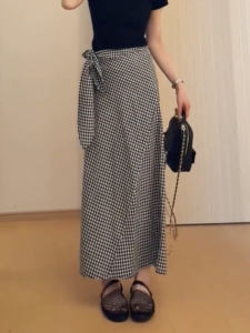 MANMI | Design Straps Stylish Plaid Skirt Slimming Versatile Youthful Flowy Half Skirt