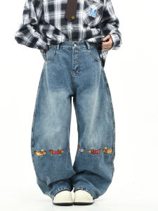 OV Original American Style Wide Leg Jeans Women Loose Casual Loose Leggings Knife Edge Embroidery Cotton Denim Casual Trousers