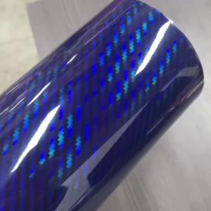 Premium High Glossy Laser Holographic Blue Carbon Fiber Car Wrap Vinyl Roll with Air Release DIY Self Adhesive Decal Sticker