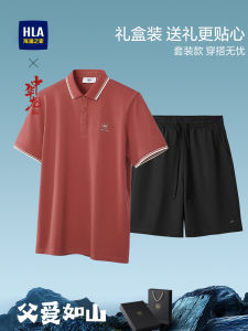 HLA Summer New Cool Feeling Short Sleeve Polo Shirt Mens Printed Set Gift Box Standard Fit Youth Fashion Cotton Polyester Blend