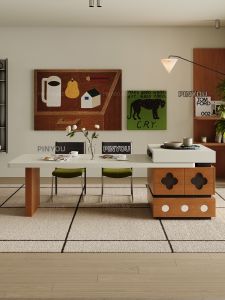 PINYOU | Adjustable Retro Dining Table with Island