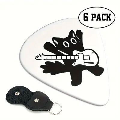 6 Pcs Original Sound Guitar Picks Double-Sided Printed Ukulele Guitar Finger Shrapnel Keychain Holster Gift For Music Lovers