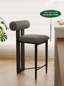 NANGUAHEZI | French Style Wooden Upholstered Back Bar Stool