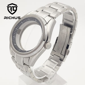 RICHUS NH35 Watch case 40mm silver watch case with strap sapphire glass Fit NH34 NH35 NH36 Movement