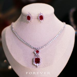 Luxurious Pendant Slimming Micro-Set Zircon Necklace 925 Silver Needle Earring Set Wedding Banquet Evening Gown Accessories Sparkle