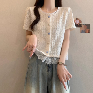La Chapelle | Lace Edge Short Sleeve Shirt Thin Design 1pc