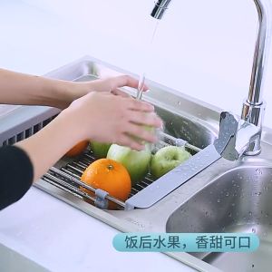 Adjustable Stainless Steel Sink Drainer Basket Drying Rack Shelf Rak Pinggan Kitchen Dish Rack Drainer Tray Expandable Drying Laras keluli tahan karat Sink Drainer