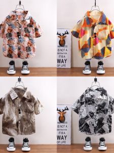 Boys Summer Short Sleeve Shirt Childrens Clothing Hong Kong Style Baby Boys Summer Outfit Childrens Blouse Casual Fiber Material