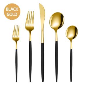 Black Handle Golden Cutlery Set Stainless Steel Steak Knife Fork Spoon Tableware Flatware Set Festival Kitchen Dinnerware