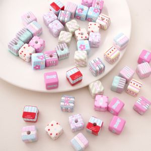 14mm 2pcs/bag Acrylic Square Beads Large Hole Pillar Beads For DIY Bracelet Necklace Phone Strap Keychain Craft Jewelry Making Accessories