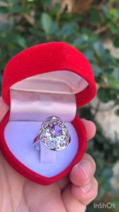 แหวนพลอยอเมทิสต์แท้ (Amethyst) เรือนเงินแท้ 92.5% เคลือบทองคำขาว ไซส์นิ้ว 55 หรือ 7.5 US สินค้าส่งในกล่องเครื่องประดับ พร้อมใบรับประกัน