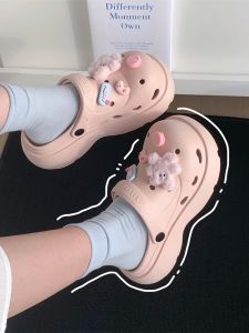 Summer Thick Bottom Beach Sandals Plush Bunny Half Slippers Casual Hollow out Design Youth Footwear Slip-On EVA Material