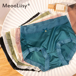 MeooLiisy กางเกงในลูกไม้เซ็กซี่สำหรับเด็กผู้หญิงกางเกงในผ้าไหมน้ำแข็งไร้รอยต่อท้องเอวปานกลางกางเกงระบายอากาศได้สุภาพสตรีขนาดใหญ่