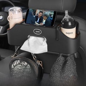 HELLOLEIBOO | Leibin Car Seat Back Storage Box Multi-Functional Vehicle Storage Box Tissue Box Cup Rack Storage Box Waterproof Leather Business Style