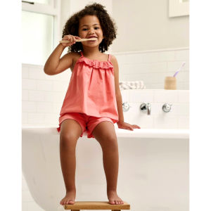 Pure Cotton Ruffle Trimmed Top And Shorts Set Girls Summer Outfit Five Inch Pants Separate Purchase for VB Home Girls