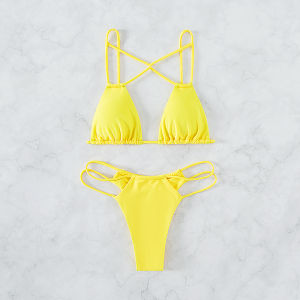 Solid Cross Lace Cut out Bikini Solid Color Cross Lace-up Cutout Bikini Two-Piece Set