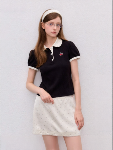 Polka Dot Collared Short Sleeve Womens Polo Shirt