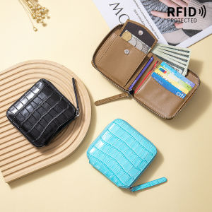 Using the First Layer Cowhide Crocodile Pattern Short Ladies Wallet with Anti-theft Brushing Function and Large Capacity Multi-card Storage