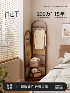 Bedside Living Room Corner Stand Wardrobe Clothes Hanger Rack Free Standing Bamboo Material for Hanging Clothes And Hats