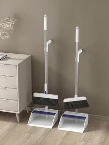 Self Cleaning Broom And Dustpan Set With Comb Teeth Windproof Dustpan Non Scratch Bristles Easy Storage For Home Office Cleaning