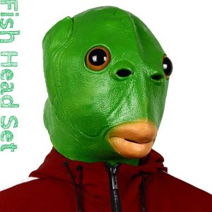 1PC Funny Green Fish Head Mask Cosplay Animal Latex Full Face Masks Adult Carnival Party Latex Halloween Cosplay Costume Props