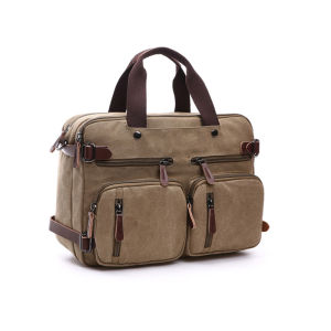 Large Canvas Business Computer Bag Crossbody Double Shoulder Backpack Retro Casual Toiletry Pouch Soft Handle Zipper Closure