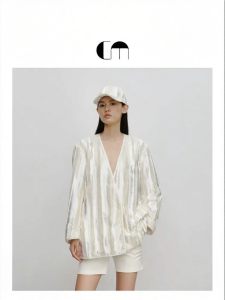 Autumn Winter No Collar Suit Style Satin Piped Jacket White