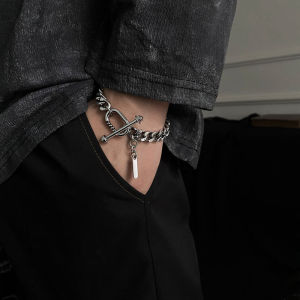 Vòng Tay Lắc Tay Nam Cá Tính Dây Dẹt To Bản Kiểu Gài Hình Tạ Tay Đính Đá Sang Trọng Thời Trang Basic Cool Ngầu Phong Cách Hip Hop Âu Mỹ Độc Đáo VT-64