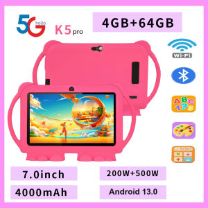 BDF | New 5G WIFI 7-inch Childrens Tablet 4GB+64GB ROM Mini Pad Quad Core Dual Cameras Kids-Proof Protective Case Tablets Android 13