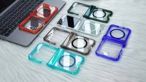 szhaiyu | 360 Rotate Ring Stand Magnetic Clear Case for Samsung Galaxy Z Flip 8 5G Soft Silicone Shockproof Full Hinge Protection Cover
