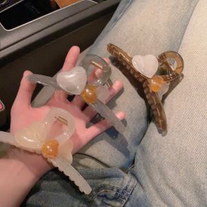 Large Size Color Block Heart Shaped Hair Claw Womens New 2023 Shark Clamp Multi Hair Quantity Clip Stylish Hair Accessory