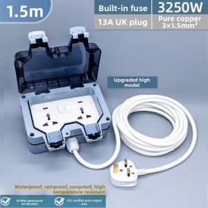 Bathroom UK Standard Waterproof Socket Outdoor Balcony Extension Lead with Switch Surface Mount Power Box LZUK2 White