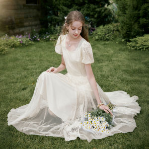 XIANGYING | Elegant Lace Slimming Dress White 2026 Summer