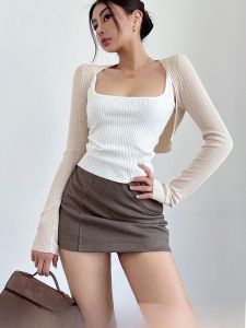 Liviahome Knitted Short Sleeveless Cardigan Womens Thin Casual Long Sleeve Sun Protection Open Front Outerwear Top