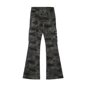 Slim Fit Casual Camouflage Wide Leg Jeans Womens Workwear Pants Multiple Pockets American Hot Girl Style Long Trousers