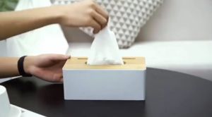 Hộp Đựng Giấy Ăn Mặt Gỗ Tre Loại Chữ Nhật To Có Khe Gài Điện Thoại Hàng Chính Hãng