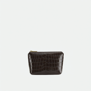 VERAFIED | Luxurious Small Handbag Make-up Bag Brown Crocodile Texture