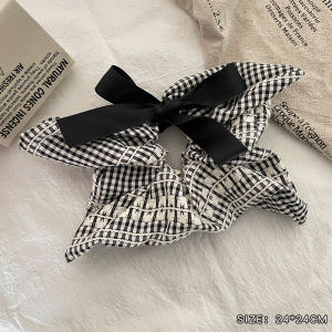 Elegant Large Plaid Square Scarf with Butterfly Knot Hair Ties for Women Autumn Winter Hair Accessories Versatile Sweet Style